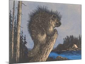 Porcupine on Stump-null-Mounted Art Print