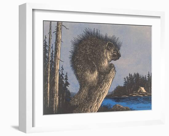 Porcupine on Stump-null-Framed Art Print