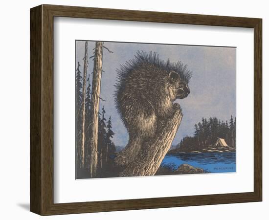 Porcupine on Stump-null-Framed Art Print