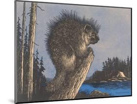 Porcupine on Stump-null-Mounted Art Print