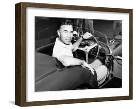 Porfirio Rubirosa at the Wheel of His Italian Race Car, a $17,000 Ferrari Mondial-null-Framed Photo