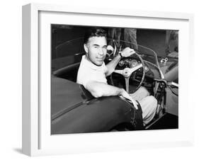 Porfirio Rubirosa at the Wheel of His Italian Race Car, a $17,000 Ferrari Mondial-null-Framed Photo
