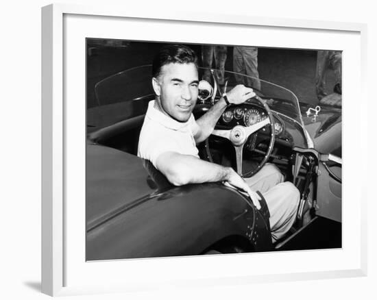 Porfirio Rubirosa at the Wheel of His Italian Race Car, a $17,000 Ferrari Mondial-null-Framed Photo