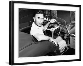 Porfirio Rubirosa at the Wheel of His Italian Race Car, a $17,000 Ferrari Mondial-null-Framed Photo