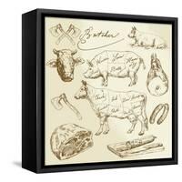 Pork and Beef Cuts - Hand Drawn Set-canicula-Framed Stretched Canvas