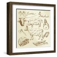 Pork and Beef Cuts - Hand Drawn Set-canicula-Framed Art Print