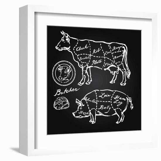 Pork and Beef Cuts - Hand Drawn Set-canicula-Framed Art Print