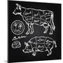Pork and Beef Cuts - Hand Drawn Set-canicula-Mounted Art Print