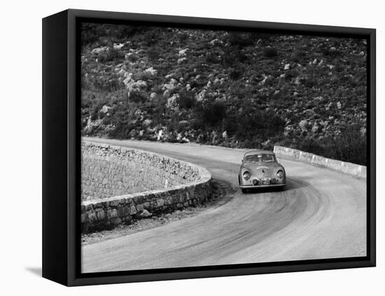 Porsche 356 Taking a Corner in the Monte Carlo Rally, 1954-null-Framed Stretched Canvas
