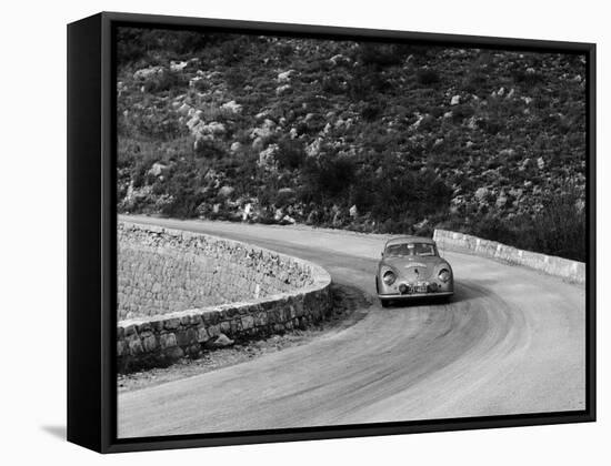 Porsche 356 Taking a Corner in the Monte Carlo Rally, 1954-null-Framed Stretched Canvas