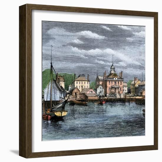 Port and Customs at Salem, Massachusetts, circa 1870. 19Th Century Lithography.-null-Framed Giclee Print