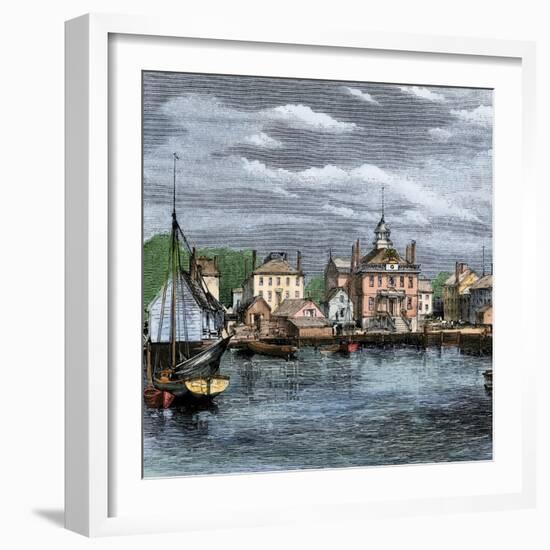 Port and Customs at Salem, Massachusetts, circa 1870. 19Th Century Lithography.-null-Framed Giclee Print