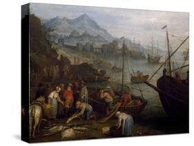 Port and Fishermen-Jan Frans Beschey-Stretched Canvas
