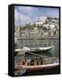 Port Barges on Douro River, with City Beyond, Oporto (Porto), Portugal-Upperhall-Framed Stretched Canvas