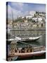 Port Barges on Douro River, with City Beyond, Oporto (Porto), Portugal-Upperhall-Stretched Canvas