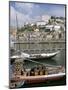 Port Barges on Douro River, with City Beyond, Oporto (Porto), Portugal-Upperhall-Mounted Photographic Print