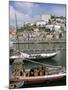 Port Barges on Douro River, with City Beyond, Oporto (Porto), Portugal-Upperhall-Mounted Photographic Print