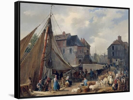 Port de Honfleur, l'embarquement des bestiaux-Auguste Anne Xavier Leprince-Framed Stretched Canvas