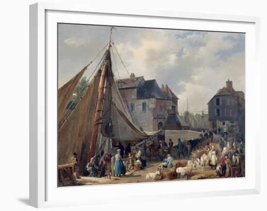Port de Honfleur, l'embarquement des bestiaux-Auguste Anne Xavier Leprince-Framed Giclee Print
