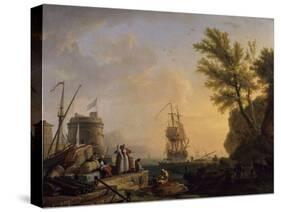 Port de mer au soleil couchant-Claude Joseph Vernet-Stretched Canvas