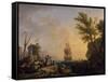 Port de mer au soleil couchant-Claude Joseph Vernet-Framed Stretched Canvas