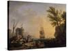 Port de mer au soleil couchant-Claude Joseph Vernet-Stretched Canvas
