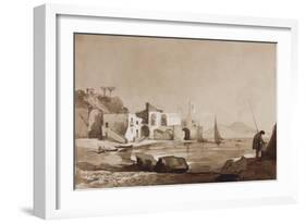 Port Flying the Borbone Flag with Vesuvius to the South-Achille Vianelli-Framed Giclee Print