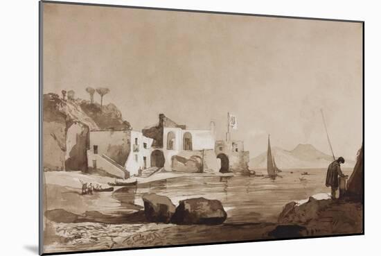 Port Flying the Borbone Flag with Vesuvius to the South-Achille Vianelli-Mounted Giclee Print