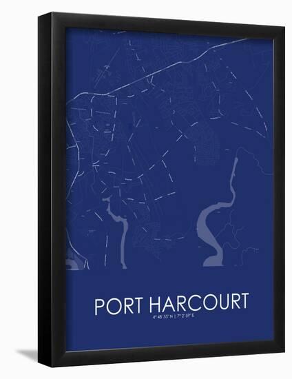 Port Harcourt, Nigeria Blue Map-null-Framed Poster