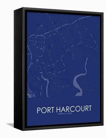 Port Harcourt, Nigeria Blue Map-null-Framed Stretched Canvas