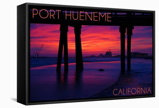 Port Hueneme, California - Purple Sunset and Pier-Lantern Press-Framed Stretched Canvas