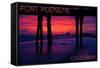 Port Hueneme, California - Purple Sunset and Pier-Lantern Press-Framed Stretched Canvas