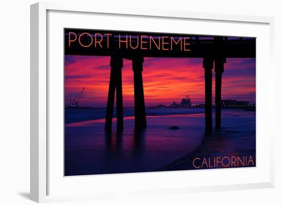 Port Hueneme, California - Purple Sunset and Pier-Lantern Press-Framed Art Print