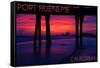 Port Hueneme, California - Purple Sunset and Pier-Lantern Press-Framed Stretched Canvas