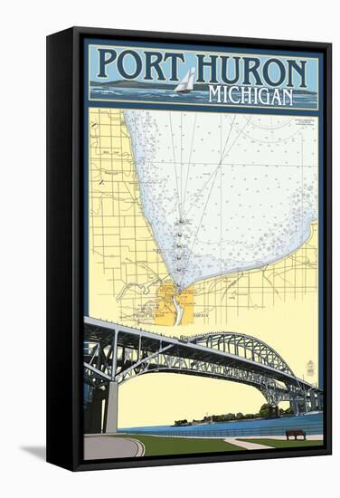 Port Huron, Michigan - Nautical Chart-Lantern Press-Framed Stretched Canvas