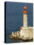 Port Lighthouse Guards Entrance to Harbor, Bastia, Corsica, France-Trish Drury-Stretched Canvas