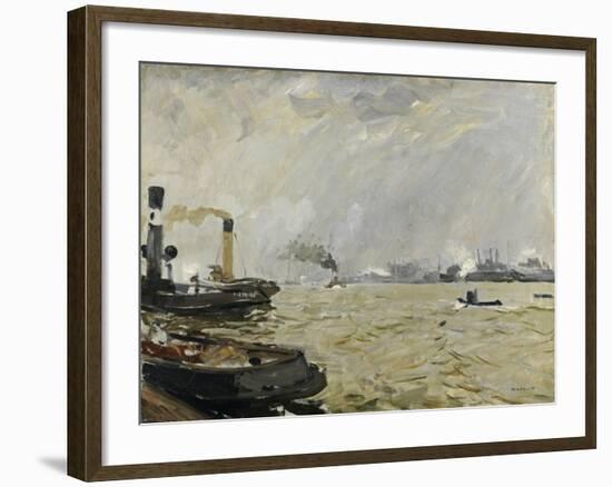 Port of Hamburg (Grey), 1916-Umberto Boccioni-Framed Giclee Print