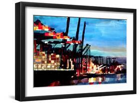 Port of Hamburg with Container Ship-Markus Bleichner-Framed Art Print