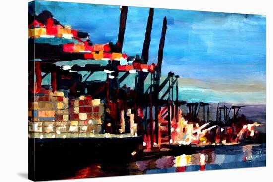 Port of Hamburg with Container Ship-Markus Bleichner-Stretched Canvas