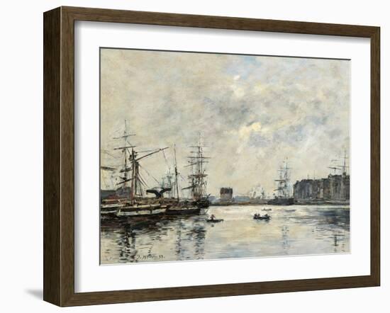 Port of Le Havre (Dock of La Barre)-Eugène Boudin-Framed Art Print