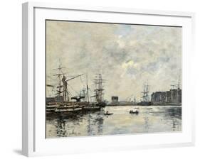 Port of Le Havre (Dock of La Barre)-Eugène Boudin-Framed Art Print