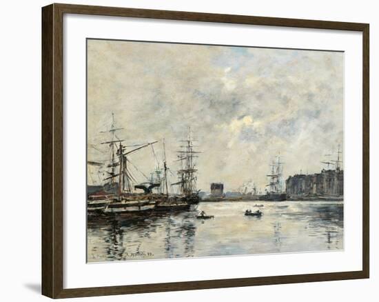 Port of Le Havre (Dock of La Barre)-Eugène Boudin-Framed Art Print