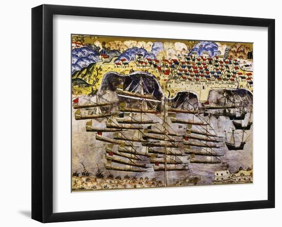 Port of Toulon Besieged by Ottoman Fleet from Book of Suleiman I, 1545-null-Framed Giclee Print