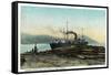 Port Orford, Oregon - Logging Ship Loading Cedar Logs for Japan-Lantern Press-Framed Stretched Canvas