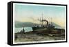 Port Orford, Oregon - Logging Ship Loading Cedar Logs for Japan-Lantern Press-Framed Stretched Canvas