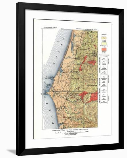 Port Orford, Oregon - US Geological Survey Map of the Coastline from Port Orford-Lantern Press-Framed Art Print