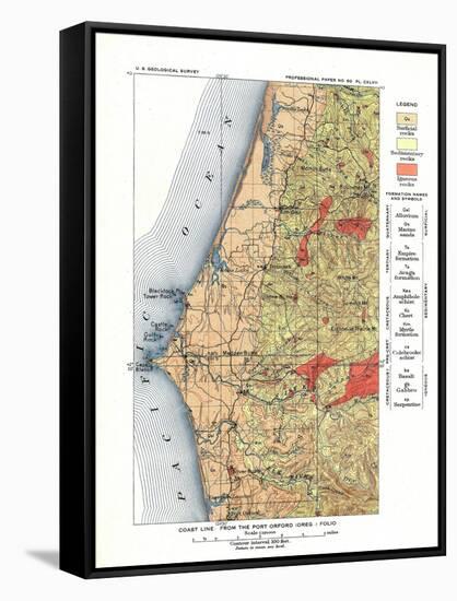 Port Orford, Oregon - US Geological Survey Map of the Coastline from Port Orford-Lantern Press-Framed Stretched Canvas