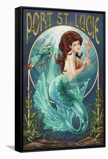 Port St. Lucie, Florida - Mermaid-Lantern Press-Framed Stretched Canvas