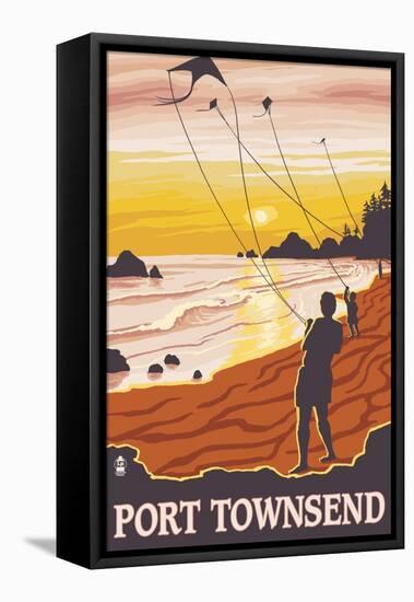 Port Townsend, WA - Kite Flyers-Lantern Press-Framed Stretched Canvas