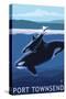 Port Townsend, WA - Orca & Calf-Lantern Press-Stretched Canvas